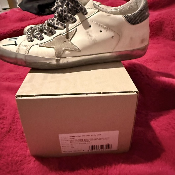 Golden Goose White Sneakers with Leopard Laces and Silver Star - Picture 3 of 5